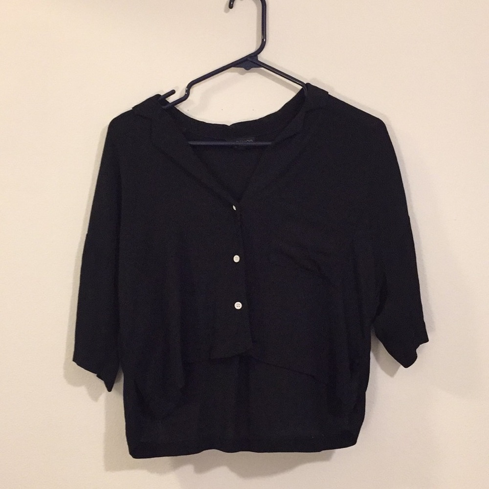Topshop cropped button down blouse with pocket